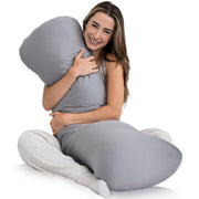 Weighted Body Pillow 8lbs, Cooling Tencel Cover, 48” x 14” XL Calming Weighted Comfort, Breathable Cooling Cover, Machine Washable, Made for Side Sleepers, Glass Bead Filled, Cooling Grey
