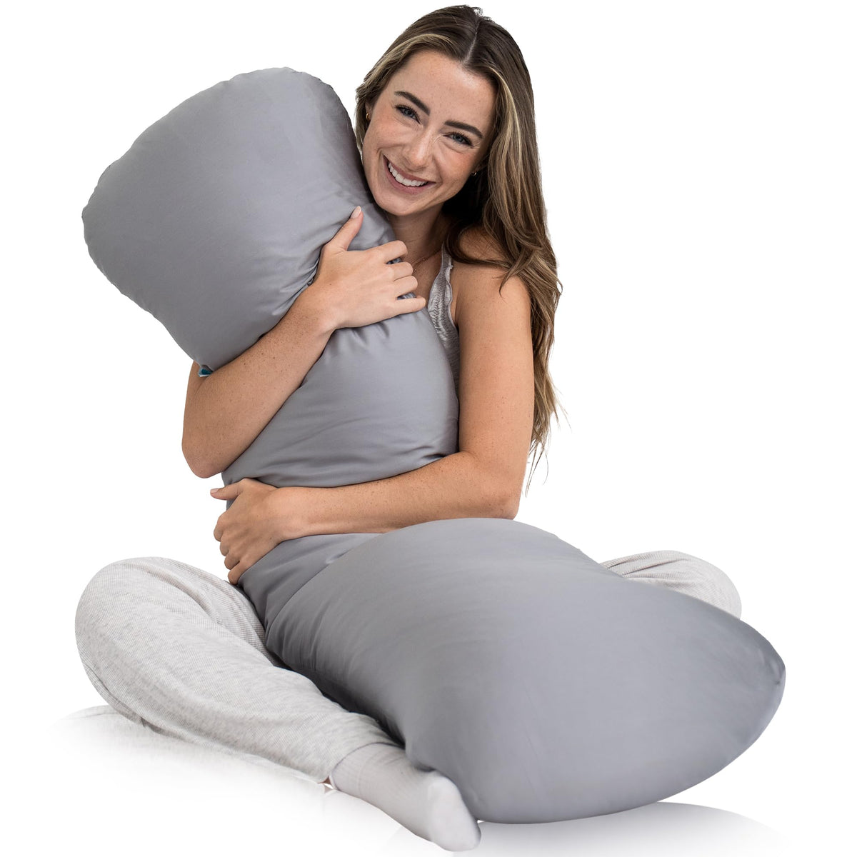 Weighted Body Pillow 8lbs, Cooling Tencel Cover, 48” x 14” XL Calming Weighted Comfort, Breathable Cooling Cover, Machine Washable, Made for Side Sleepers, Glass Bead Filled, Cooling Grey