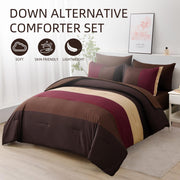 Red and Brown Comforter Set King Size, Boho Burgundy Striped Bedding Comforter Set 7 Piece Bed in a Bag, Soft Microfiber Down Alternative Farmhouse Bedding Set for All Season(104"x90")