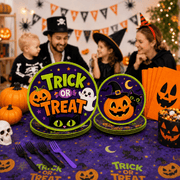 97 Pcs Halloween Party Plates, Pumpkin Party Supplies for 24, Halloween Party Tableware Set for Birthday Parties, Home Decorations and Holiday Celebrations