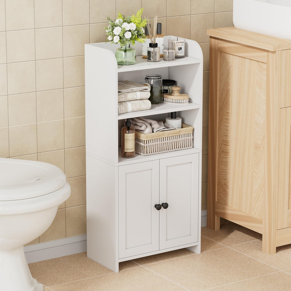 Small Bathroom Storage Cabinet, Toilet Paper Storage Cabinet Bathroom Floor Cabinet with Doors and Shelves, Bathroom Organizers for Small Spaces, 7.9" D x 14.6" W x 31" H, White