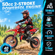 Kids 50cc Dirt Bike,2-Stroke Gas Mini Bike,Red,CPC Listed