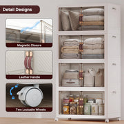 720QT Stackable Storage Bins with Lid, Foldable Storage Cabinet Lockable Storage Bins with Clear Doors Heavy Duty Closet Organizer Extra Large Collapsible Plastic Storage Box for Dorm Home
