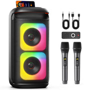 Karaoke Machine with 2 Wireless Microphones, Portable Bluetooth Karaoke for Adults, Powerful Dual 8" Subwoofer Karaoke Boombox, LED Lights, 3D Sound, Support TV/USB/AUX/TF for Home Party