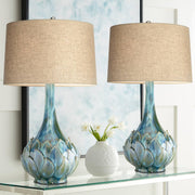29 1/2" Tall Table Lamps Set of 2 Blue Green Ceramic Coastal Modern