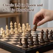 17" Wooden Chess Set, Large Handcrafted Folding Chess Board Weighted Chess Pieces with Built-in Storage Slots, Classic Tournament Board Game for Adults, Premium Tabletop Gift for Family