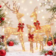 3D 4.6FT Christmas Reindeer Family Set, 210 LEDs - Gold Plug-in 3D gold Christmas deer 3pcs with 210 warm white LEDs for christmas decorations outdoor yard