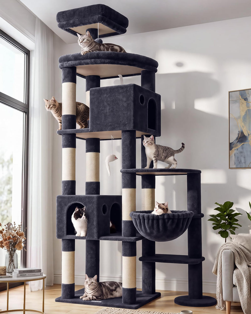 Giant Cat Tree for Indoor Large Cats, 83in, F83, Dark Grey XXL Cat Tower with 9 Scratching Posts for 20lb+ Heavy Duty Large Adult Cats