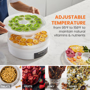 Digital Food Dehydrator, 5x12.5" Trays, 48-Hr Timer BPA-Free, 95-158°F, Jerky & Fruit, White, EFD770WD