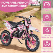 50cc 2-Stroke Gas Dirt Bike for Kids 8-14, Max Load 330Lbs & Speeds up to 25MPH, Off-Road Mini Dirt Bike/Pit Bike with Front & Rear Disc Brakes, Gas Powered Motorcycle for Boys, Girls (Pink)