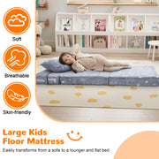 Kids Floor Mattress, 8 in Glow Dinosaur Trifold Sofa Bed, Grey Glow in the dark dinosaur kids floor bed, fold out couch for playroom, guest, travel