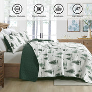 Green Quilt Set King Size 3 Pieces, Reversible Fine Printed Bedspreads with Forest Tree Pattern, Soft and Lightweight Bed Coverlet Bedding Sets for All Season