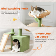 Cactus Cat Tree for Kittens & Small Cats, 32in Cat Tower,Green Compact 4-In-1: Sisal Ramp, Cozy Hammock, Condo & Washable Top Bed; For Kittens & Small Indoor Cats