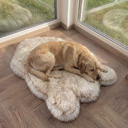 Faux Fur Orthopedic Dog Bed, Memory Foam, White w/Brown Tips 50"x30" Plush Dog Rug for Large & XL Dogs, Waterproof Washable Cover, Non-Slip Bottom, Senior Joint Support