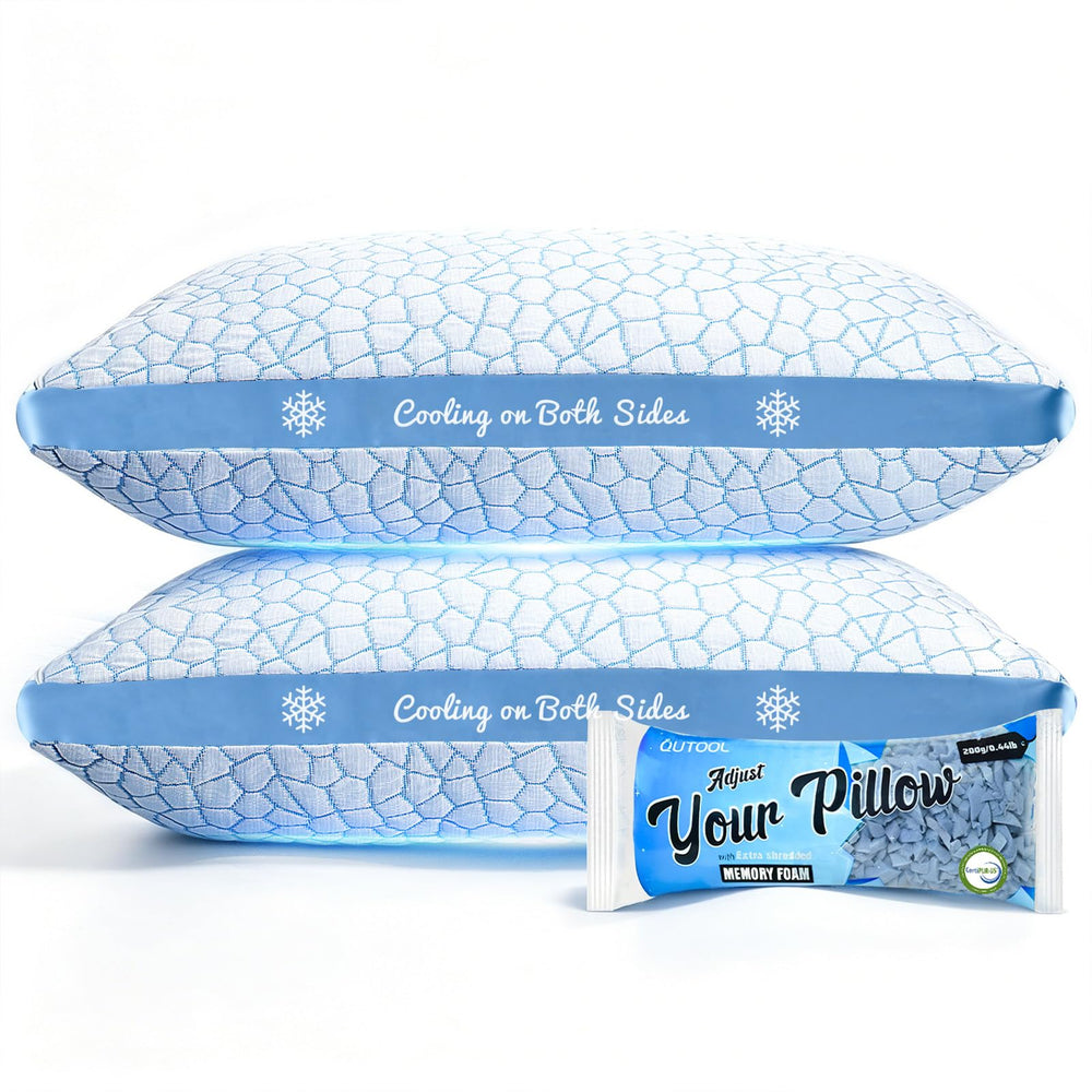 Double Sided Cooling Pillow for Hot Sleepers, Shredded Memory Foam Pillows King Size Set of 2, Adjustable Soft & Firm Gel Bed Pillow for Side, Back, Stomach Sleepers