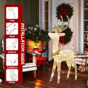48” Pre-Lit Christmas Reindeer Outdoor Decorations Lighted Deer Glittering Light Up Deer with Gold Jingle Bell 70 LED Twinkle Lights Mesh Buck Deer for Home Lawn Yard Garden Indoor Decor