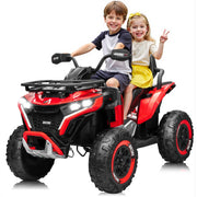 24V Ride on Car, Kids ATV XL Four Wheeler w/EVA Tires, 19-Inch Leather 2 Seater, 800W Motors, Remote Control, Knee Pads, Flower, 24 Volt Ride on Toys Quad for Big Kids, Red