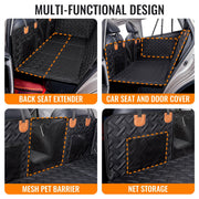 Dog Car Seat Cover for Back Seat,Back Seat Extender for Dogs Hard Bottom Dog Hammock,Waterproof,Scratch Resistant Leather,Strong Support,Back Seat Protector for Car/SUV/Small Truck,Black
