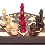 Three-Player Wooden Chess Set, 12 in 3-player hexagonal chess set, hornbeam chessmen, pyrography board, 12.7 x 0.9 x 10.9 in when open