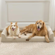 Orthopedic Dog Bed for Extra Large Dogs, U Shaped XL 44x32 inch Non-Slip Soft Warm Pet Sofa with Bolster Side, Washable Removable Waterproof Cover, Couch with Portable Handle, Beige