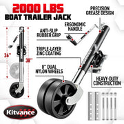 Upgraded 2000 lbs Boat Trailer Jack with 8" Dual Wheels- Heavy Duty Boat Trailer Tongue Jack with Improved Ergonomic Handle, Swivel Boat Trailer Jack for 2.4"-5.5" Trailer Tongues, 12" Lift