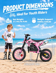 50cc Gas Dirt Bike for Kids 8-14, 2-Stroke Pit Bike - Up to 35 MPH
