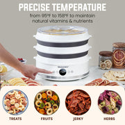 Digital Food Dehydrator, 5 SlimStore Trays, Adjustable Timer BPA-Free, Collapsible, Compact, White, EFD329WD