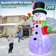 7 FT Christmas Inflatable Snowman Outdoor Decoration, Giant Blow up Snowman Holds Candy and Gift Boxes, Built-in Rotating Colourful Lights for Yard, Garden, Patio, Lawn Xmas Holiday Decor