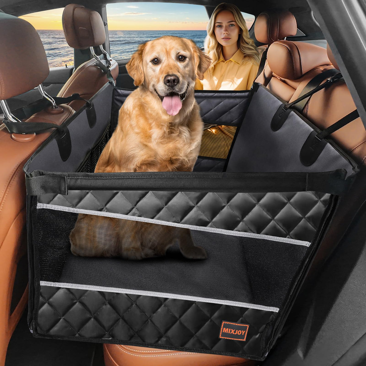 Dog Car Seat for Large Medium Dogs, Back Seat Extender for Pets, Waterproof Pet Carseat for Medium Sized Dog, Hammock for Pet, with Storage Pocket for Cars/SUV/Truck(L-28 * 22 * 20.5in)
