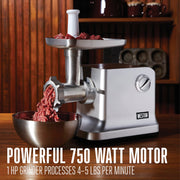 #12 Electric Meat Grinder & Sausage Stuffer 750 Watt, 1 HP Motor | Grinds 4 lbs Per Minute | Includes Stainless Steel Grinding Plates | Die-Cast Aluminum | 33-1301-W