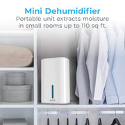 PureDry Mini Dehumidifier, 27 oz Tank, Removes 300 mL/Day Compact Design Helps Reduce Excess Moisture in Small Rooms & Living Spaces; Ideal for Closets, Bathrooms, Boats & Kitchens