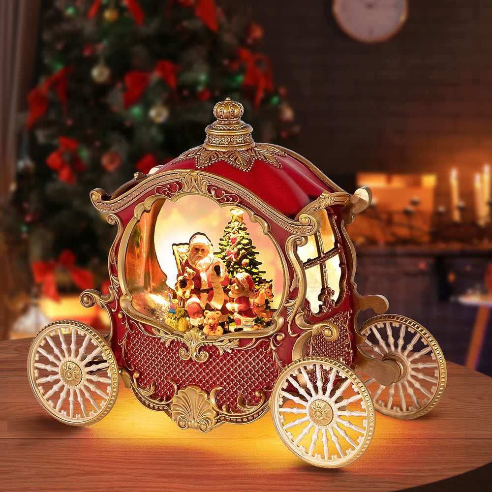 Christmas Snow Globe Lantern - Musical Vintage Carriage Christmas Decor with 8 Songs & 6H Timer, USB/Battery Operated Glittering Water Snow Globes for Holiday Table Centerpiece, Xmas Gifts