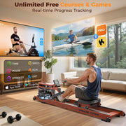 8-Level Foldable Magnetic Rowing Machine, LCD Monitor, Wide Seat, Black, 300 lb Capacity