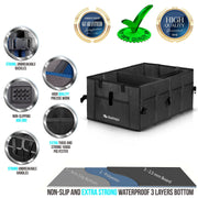 Car Trunk Organizer – Large Collapsible Storage Box with Adjustable Compartments – Heavy-Duty Cargo Organizer for SUV, Truck & Car – Non-Slip Waterproof Trunk Storage Bin for Groceries & Tools