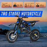 Kids Dirt Bike 49CC 2-Stroke Gas Powered Mini Motorcycle | 10" Tires, Front & Rear Disc Brakes | Reaches 25 MPH, Supports 330LBS | for Teens & Adults Blue B1