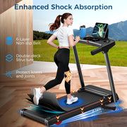 Treadmill with 0-16% Auto Incline, 0.6-7.5MPH Walking Pad Treadmills for Home, 3.0 HP Low Noise Foldable Treadmill with Handle Bar and LED Display, Walking Running Machine, 350LBS Capacity