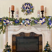 Pre-Lit Christmas Wreath for Front Door with Timer 20 Lights,Lighted Christmas Wreath Silver Blue Xmas Ball for Fireplace Window Outdoor Table Centerpiece Holiday Decoration,Magnolia Winter wreath-20
