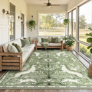 8x10 Washable Area Rug for Living Room, Woodland Deer Boho Animal Rug, Vintage Botanical Green Non-Slip Low Pile Large Carpet for Bedroom Dining Room Nursery Farmhouse Decor