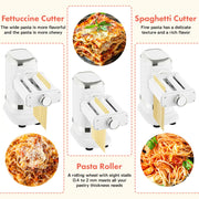 Electric Pasta Maker Machine, 3-in-1 Pasta Roller & Cutter Set, White Adjustable Thickness Settings for Fresh Spaghetti, Fettuccine, Lasagna Sheets with Compact Storage and Easy Cleanup