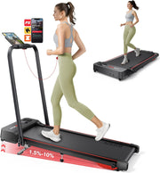 Walking Pad with 10% Incline & Dual LED Display,4 in 1 Foldable Treadmill for Home Small Office, Compact Under Desk Treadmill with Handle bar,APP & Remote, 300 lbs Capacity