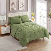 7 Piece Comforter Set Bag Solid Color All Season Soft Down Alternative Blanket & Luxurious Microfiber Bed Sheets, Sage, Queen (Pack of 4)