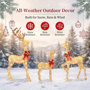 3D 4.6FT Christmas Reindeer Family Set, 210 LEDs - Gold Plug-in 3D gold Christmas deer 3pcs with 210 warm white LEDs for christmas decorations outdoor yard