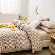 Tan Gingham Comforter Set King, Plaid Comforter Set 3 Pieces 1 Beige Grid Comfoter with 2 Pillow Cases for All Seasons, Soft Fluffy Modern Grid Pattern Printed Bedding-King Size