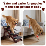 Wooden Pet Stairs - 4 Step Foldable Ramp for Senior Dogs & Cats Holds 220 Lbs. 2-in-1 Stairs & Ramp. Fits Tall Beds, SUVs, Sofas. 31.5"L X 17.2"W X 25"H. Portable, Easy Setup, Brown