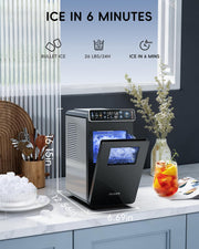 Small Ice Maker with Full-Color Panel & Timer Function, 26 lbs/Day Ultra-Slim Ice Makers Countertop, Built-in Status Light, Two Ice Size, Portable Self-Cleaning Ice Machine for Home/Kitchen/RV