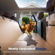 Dog Car Seat Cover for Back Seat, PU Leather Back Seat Extender Hard Bottom Holds 400LBS, Waterproof Anti-Scratch, Large Space Back Seat Pet Cover for Car, SUV, Small Truck, Brown