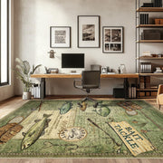 Rugs 8x10 Rustic Cabin Area Rugs for Living Room Bedroom, Washable Low Pile Non-Slip Rubber Backing, Vintage Style Carpet Green