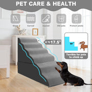 Dog Stairs for High Beds 30-36 Inches Tall, 30" High Dog Steps for Bed, 6-Step Pet Stairs for Small Medium Dogs & Cats, 35D Foam Non-Slip Pet Stair Ramp for High Beds, Free-Installation, Grey