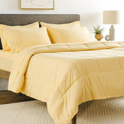 7 Piece Comforter Set Bag Solid Color All Season Soft Down Alternative Blanket & Luxurious Microfiber Bed Sheets, Yellow, Queen (Pack of 4)