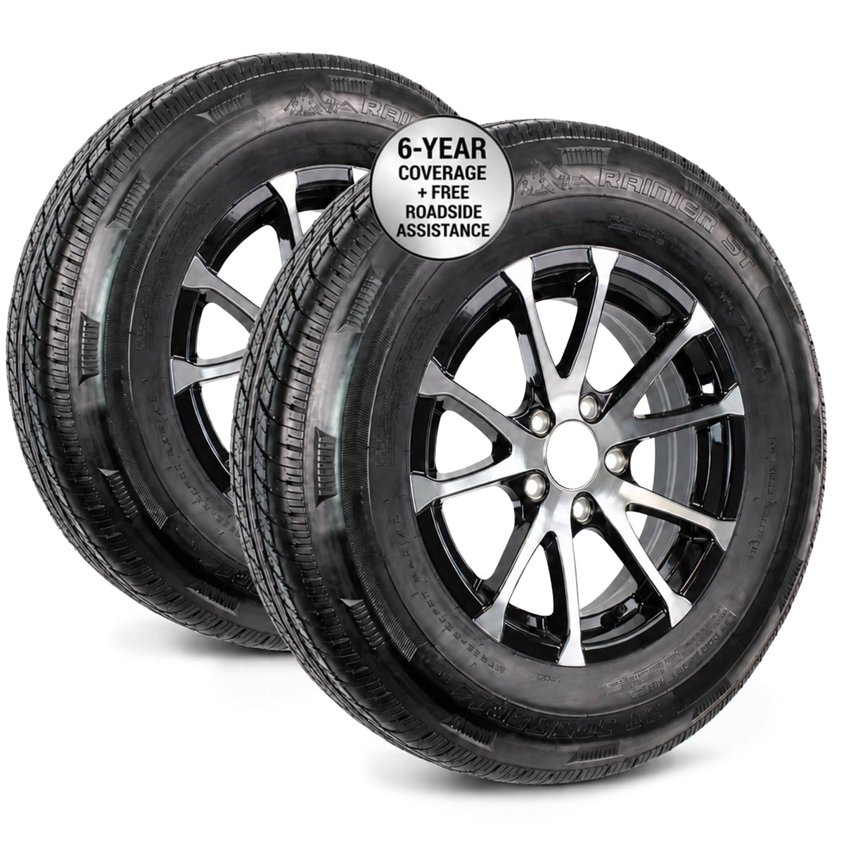 2-Pack Radial Trailer Tire Rim Assembly ST205/75R15 5 Lug Black